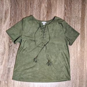 Olive Green Soft + Braided Blouse Tee